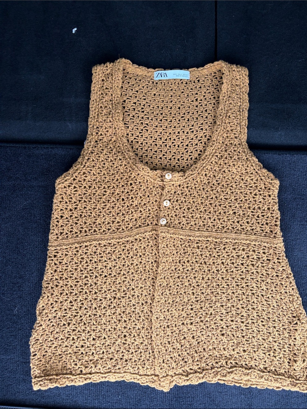 ZARA Crochet Tank Top Vest in Camel Brown